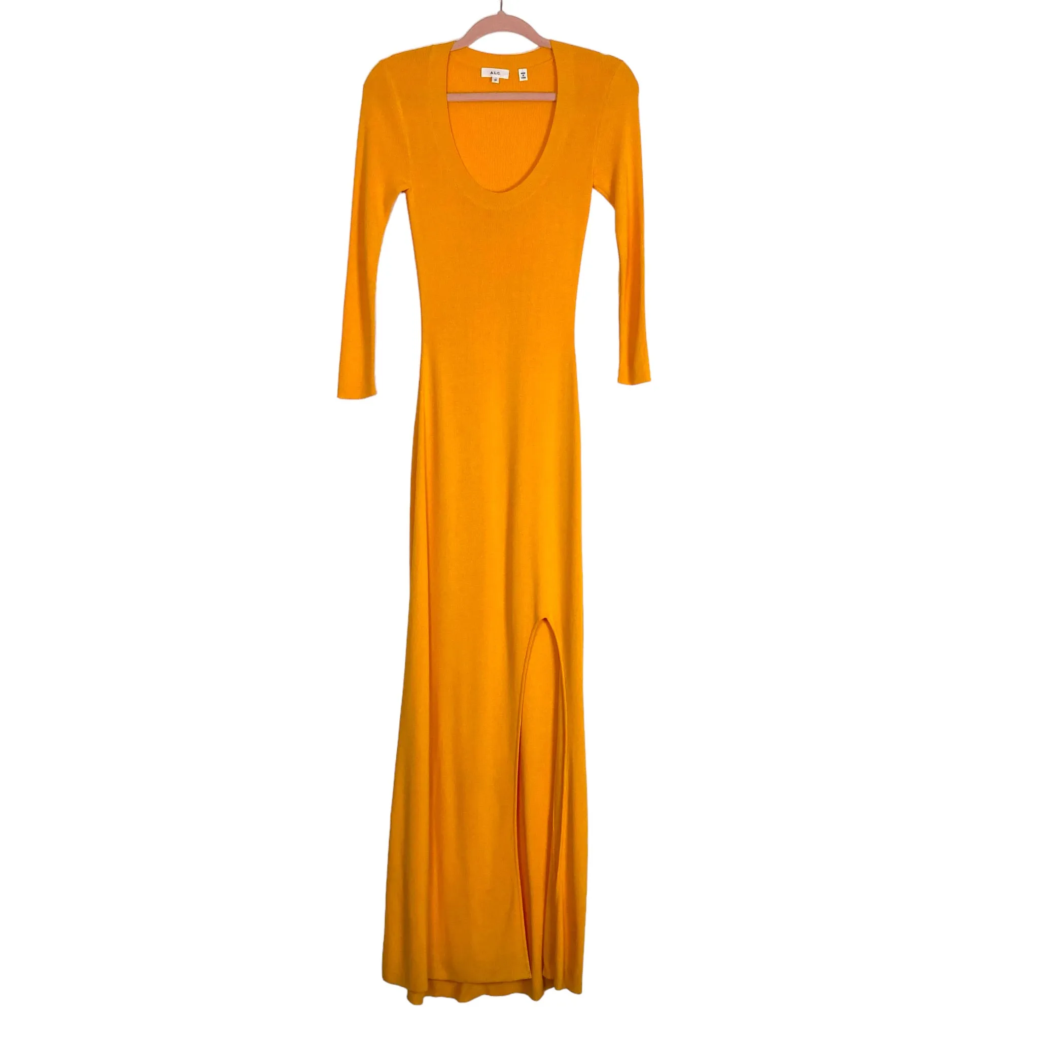 A.L.C. Golden Yellow Ribbed Knit Scoop Neck with Front Slit Maxi Dress- Size XS (see notes)