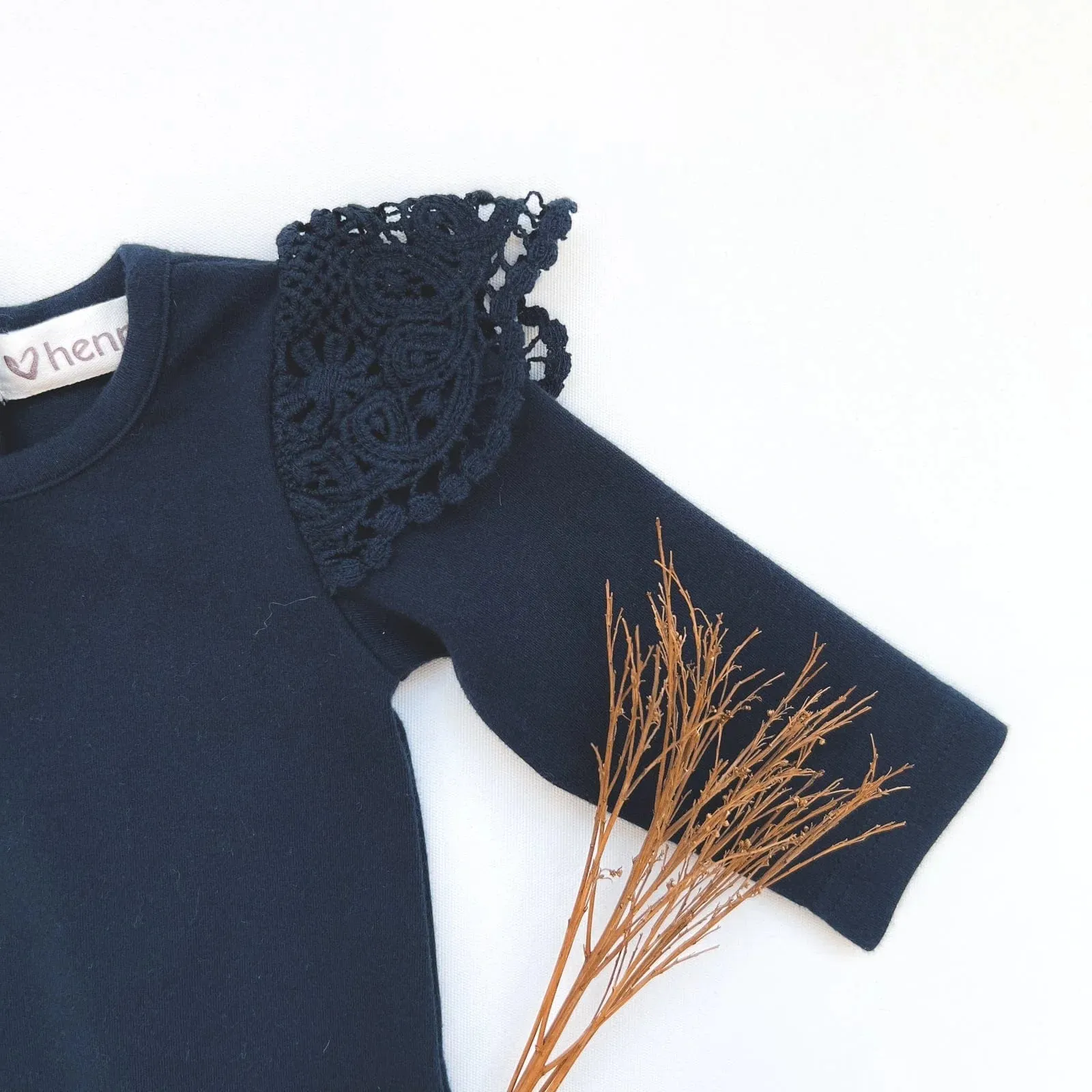 Baby Girls Lace Sleeve Onesie | Navy