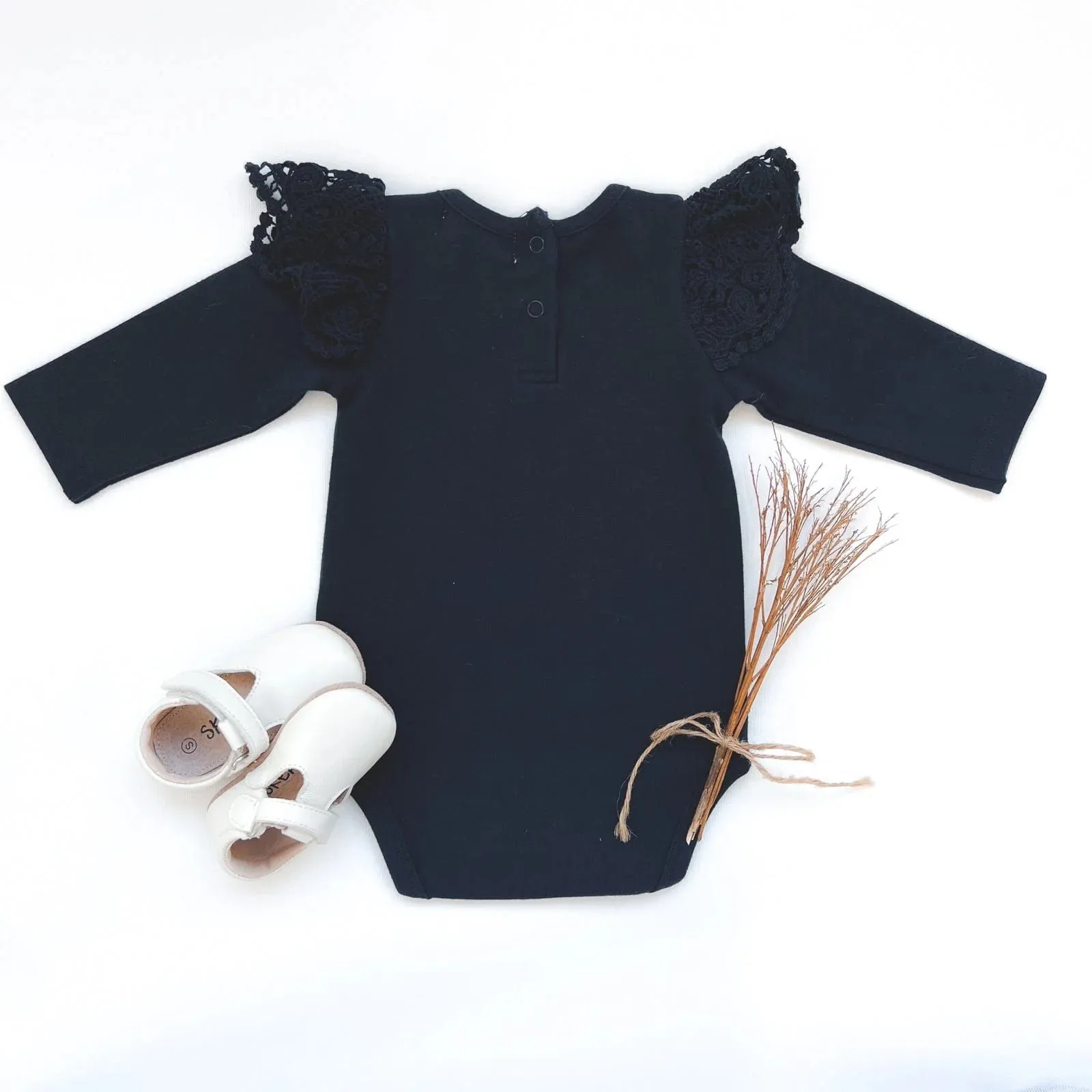 Baby Girls Lace Sleeve Onesie | Navy