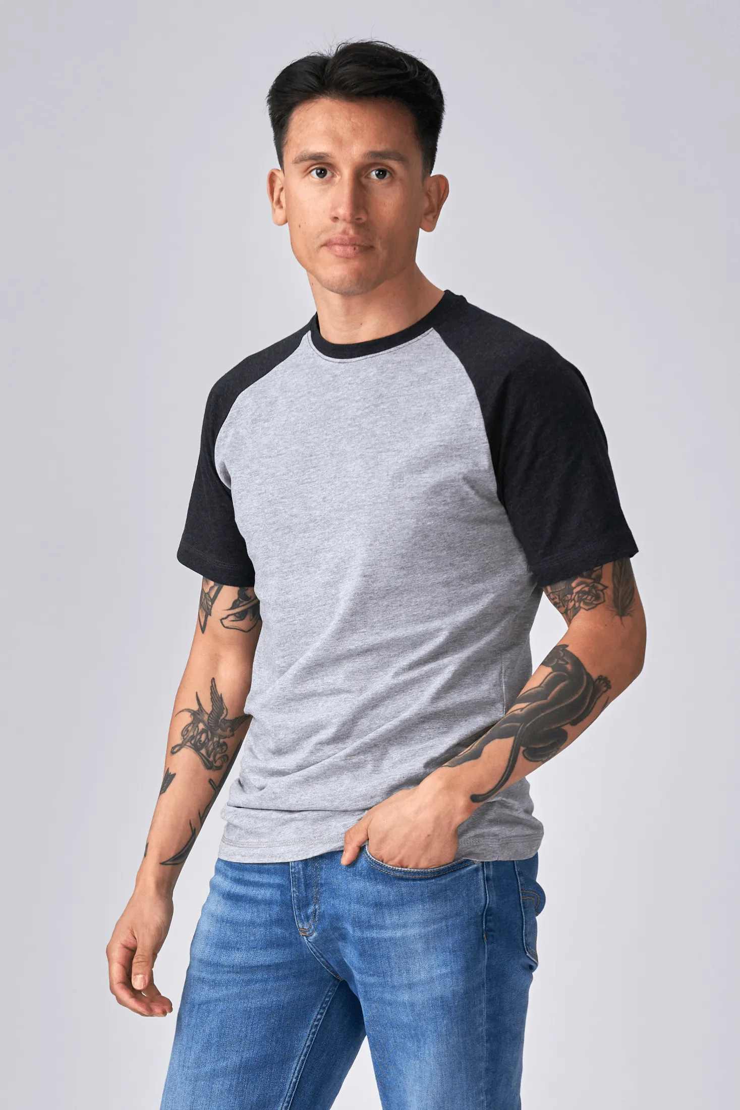 Basic raglan T-shirt - Black-Light Grey