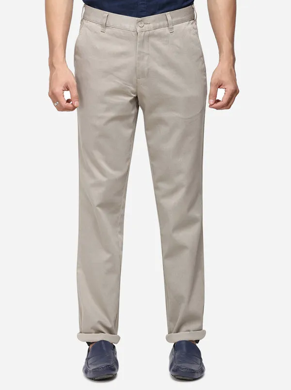 Beige Checked Slim Fit Casual Trouser | Greenfibre