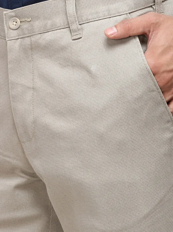 Beige Checked Slim Fit Casual Trouser | Greenfibre