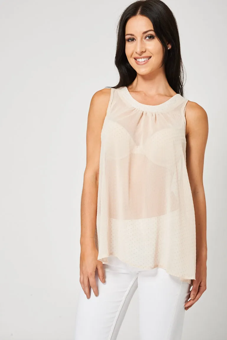 Beige Tie Back Top Available In Plus Sizes