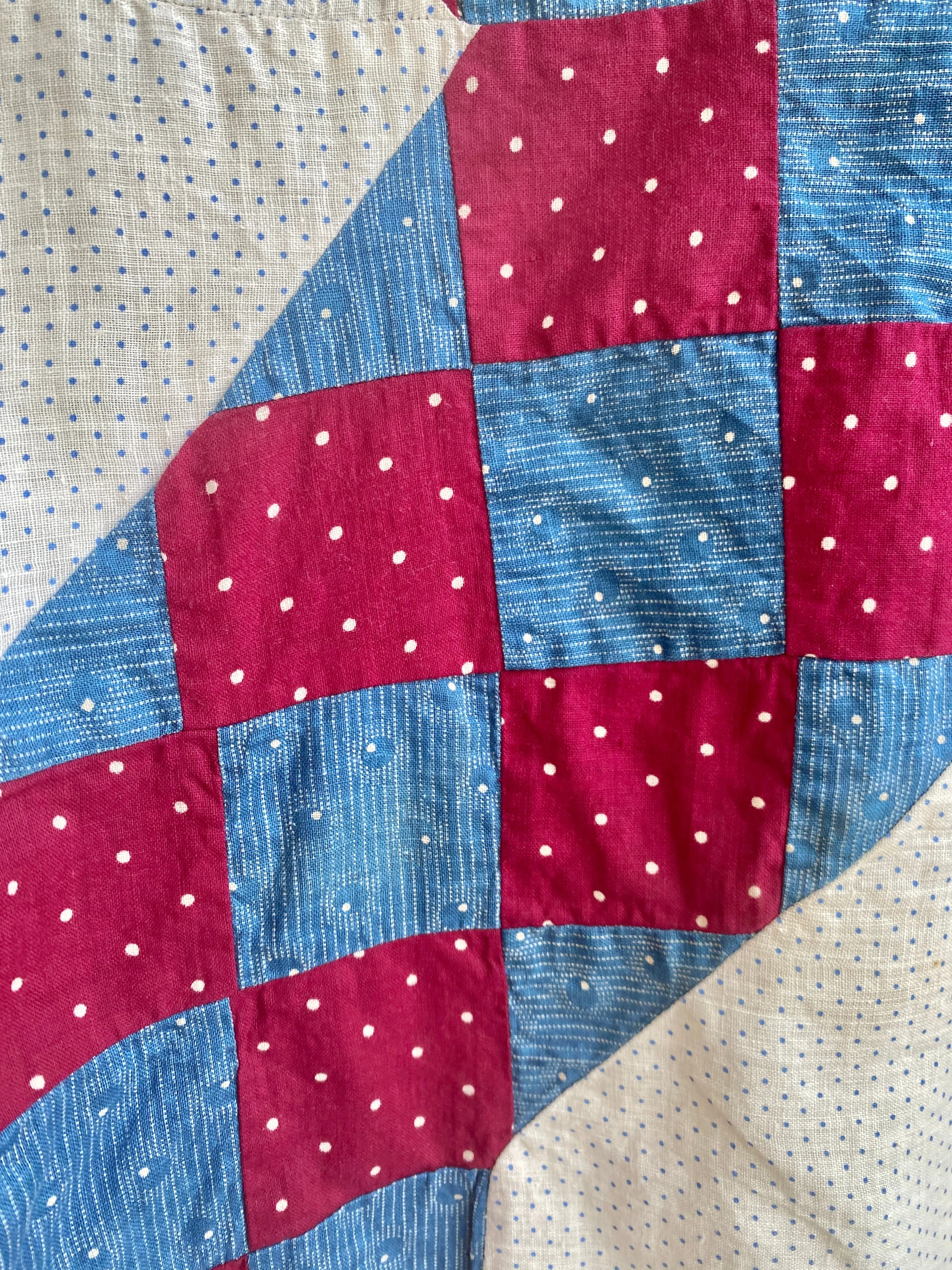 Blue Indigo & Burgundy Dotted Quilt Box Top w/ 3/4 Sleeves