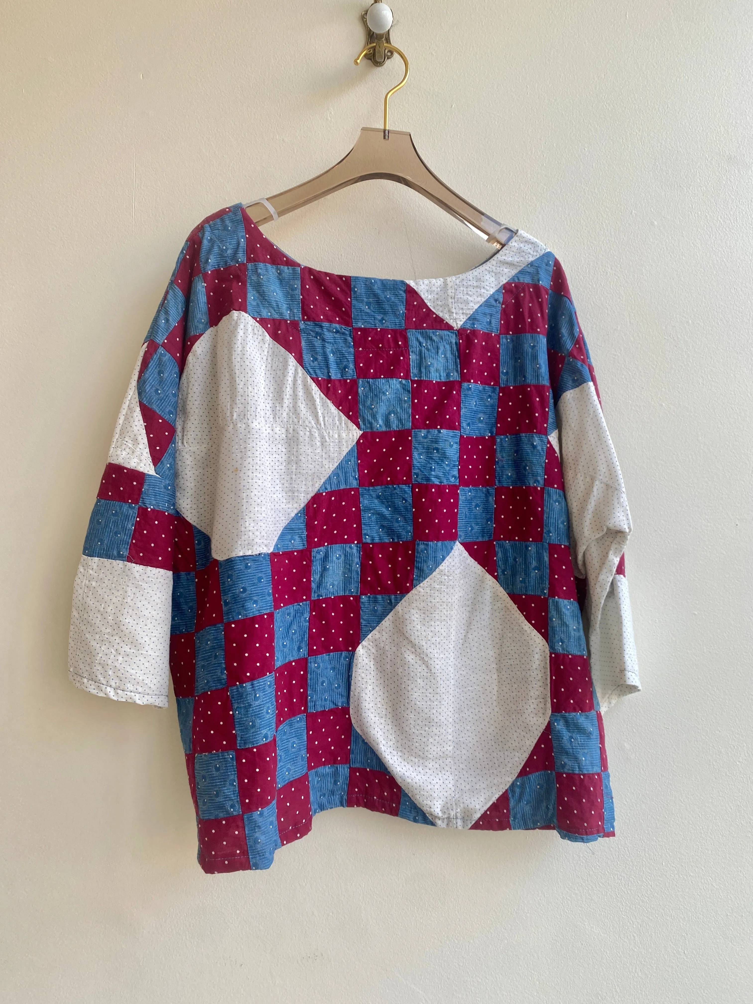 Blue Indigo & Burgundy Dotted Quilt Box Top w/ 3/4 Sleeves