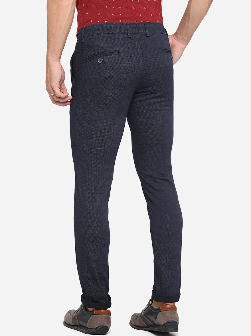 Blue Printed Neo Fit Casual Trouser | Greenfibre