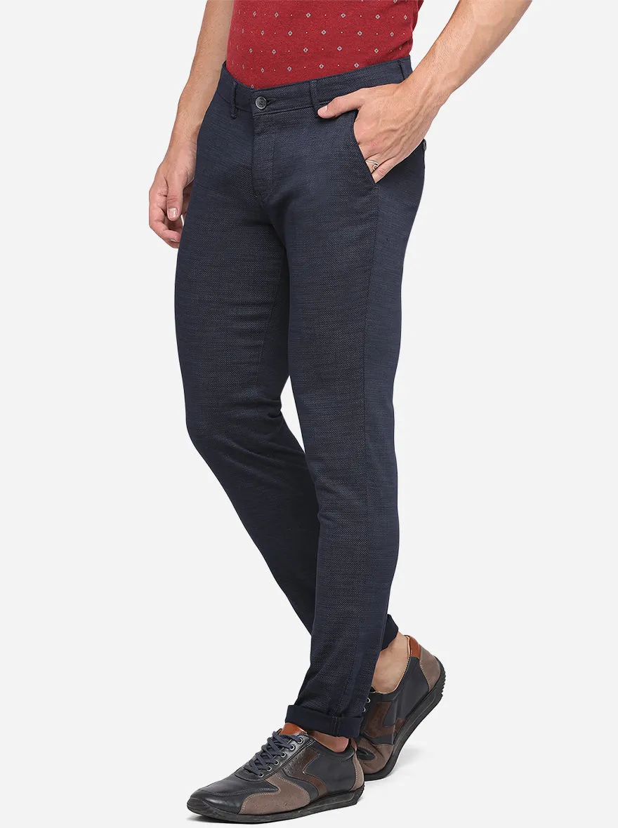 Blue Printed Neo Fit Casual Trouser | Greenfibre