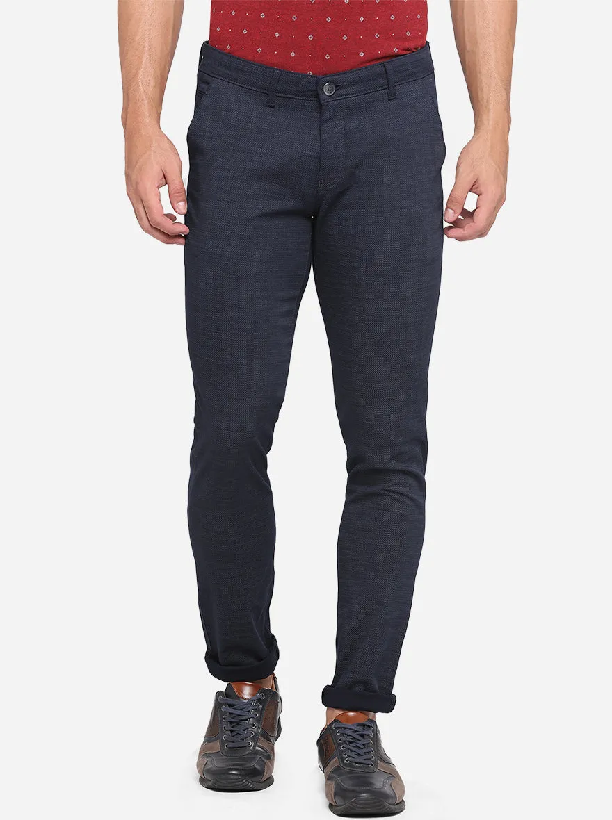 Blue Printed Neo Fit Casual Trouser | Greenfibre