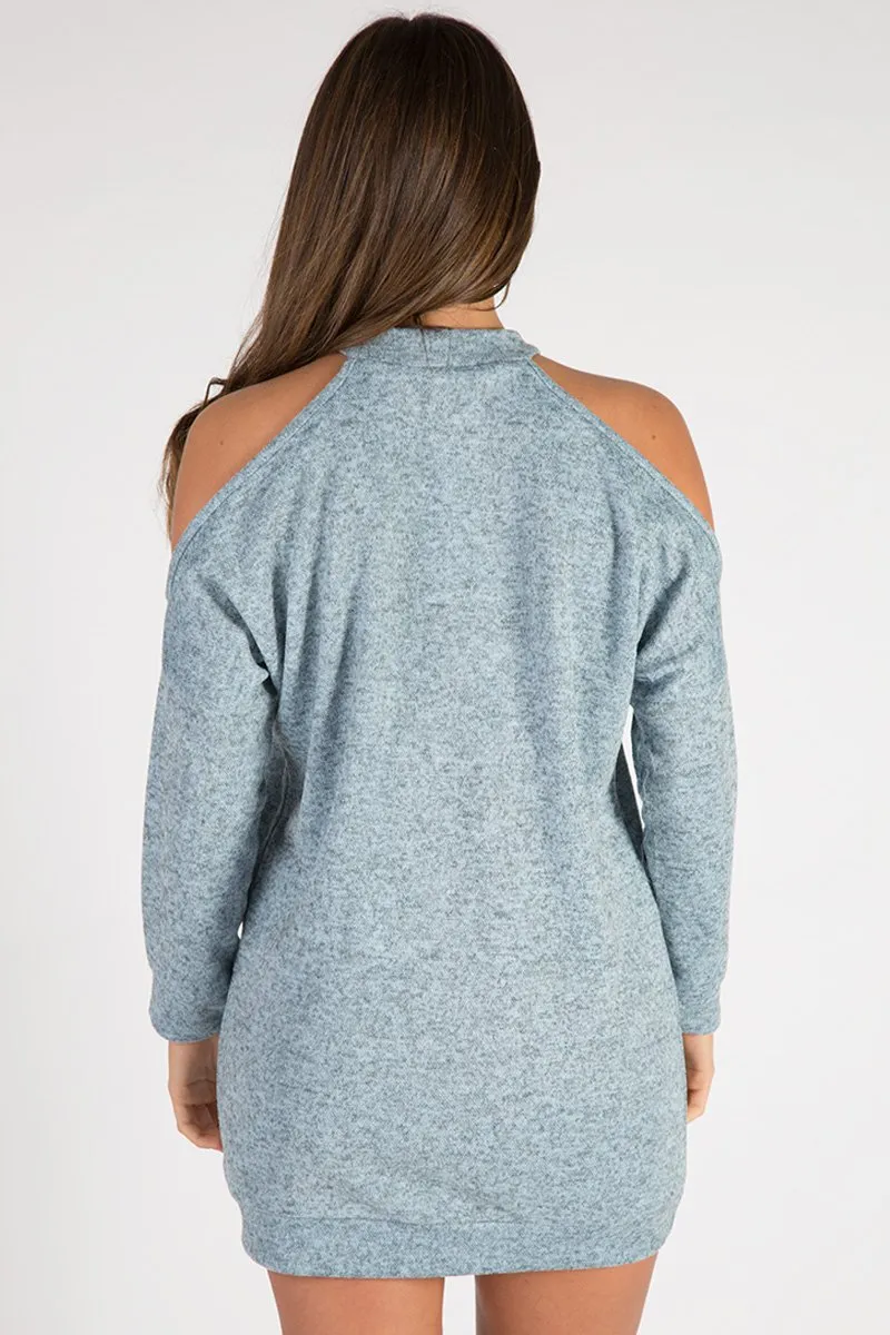 Blue Soft Cold Shoulder Jumper Dress - Tina