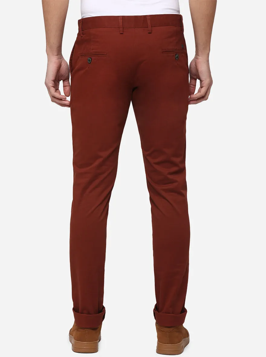 Brick Red Solid Slim Fit Casual Trouser | JadeBlue