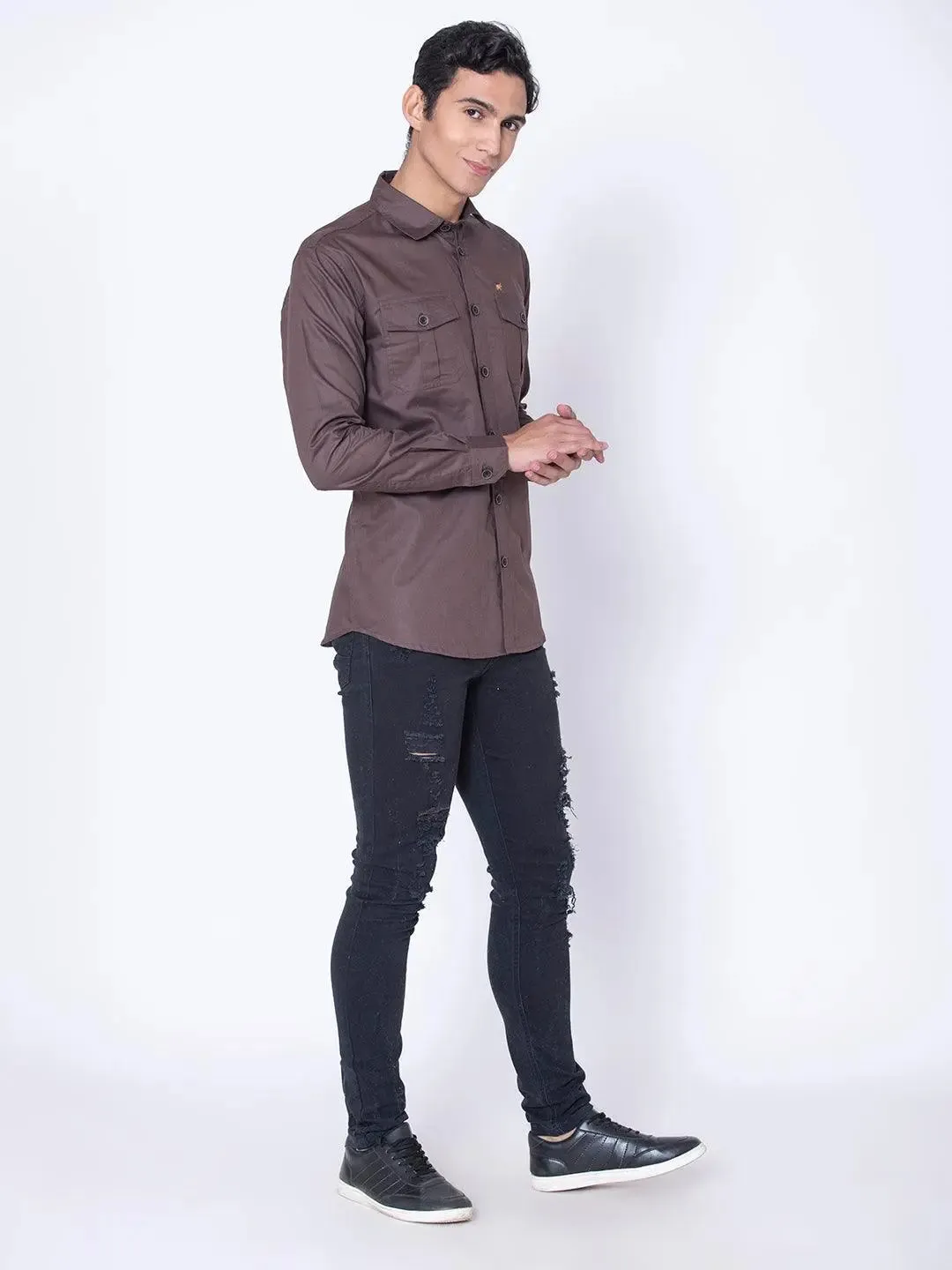 Brown Double Pocket Casual Shirt