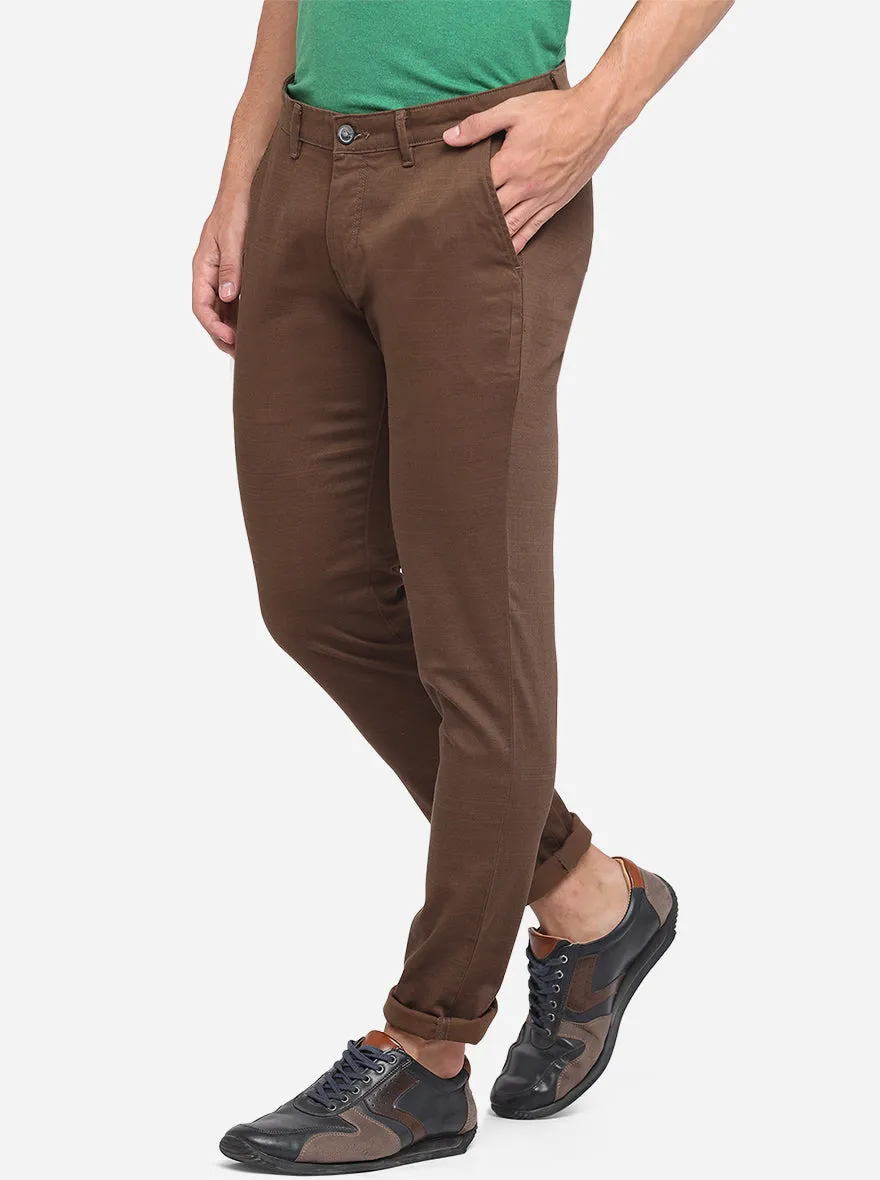 Brown Solid Neo Fit Casual Trouser | Greenfibre