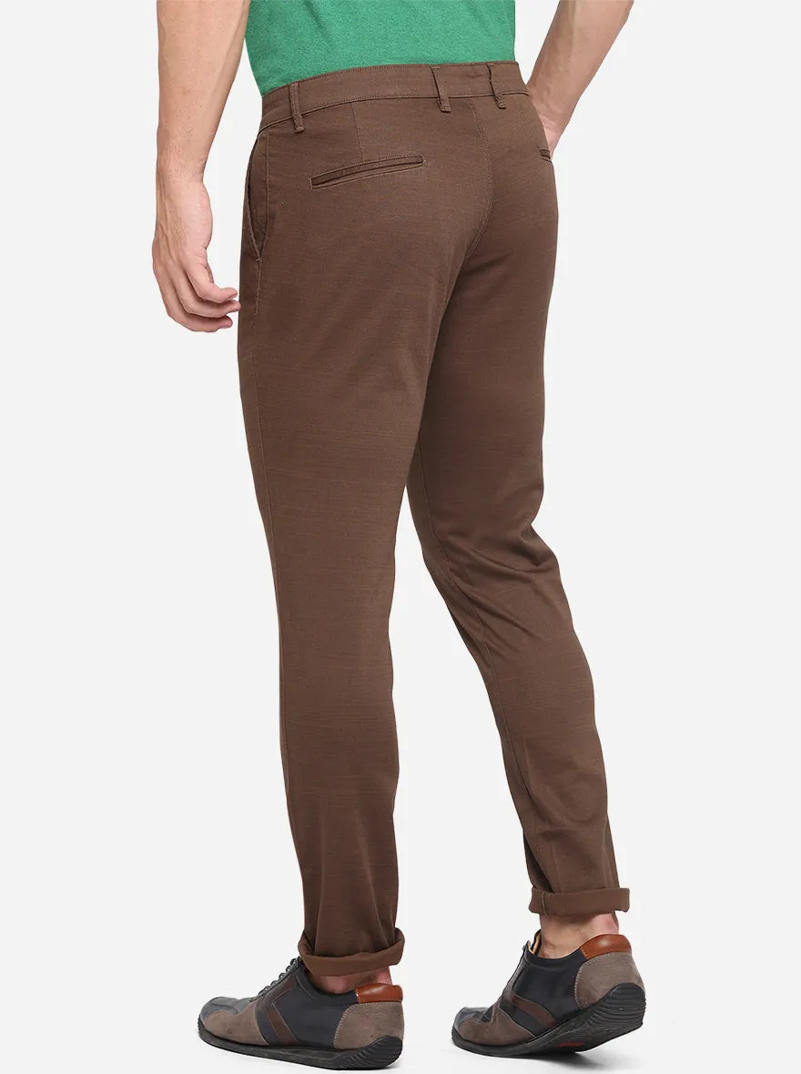 Brown Solid Neo Fit Casual Trouser | Greenfibre