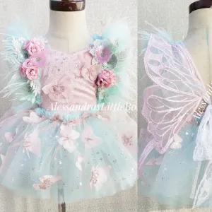 Butterfly Fairy Deluxe Whimsical romper in pink and aqua with wings