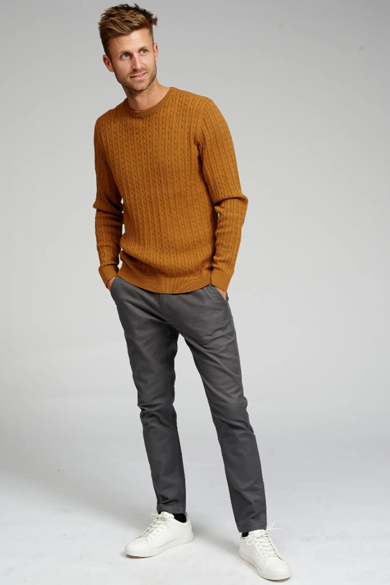 Cable Knit Crewneck - Light Brown