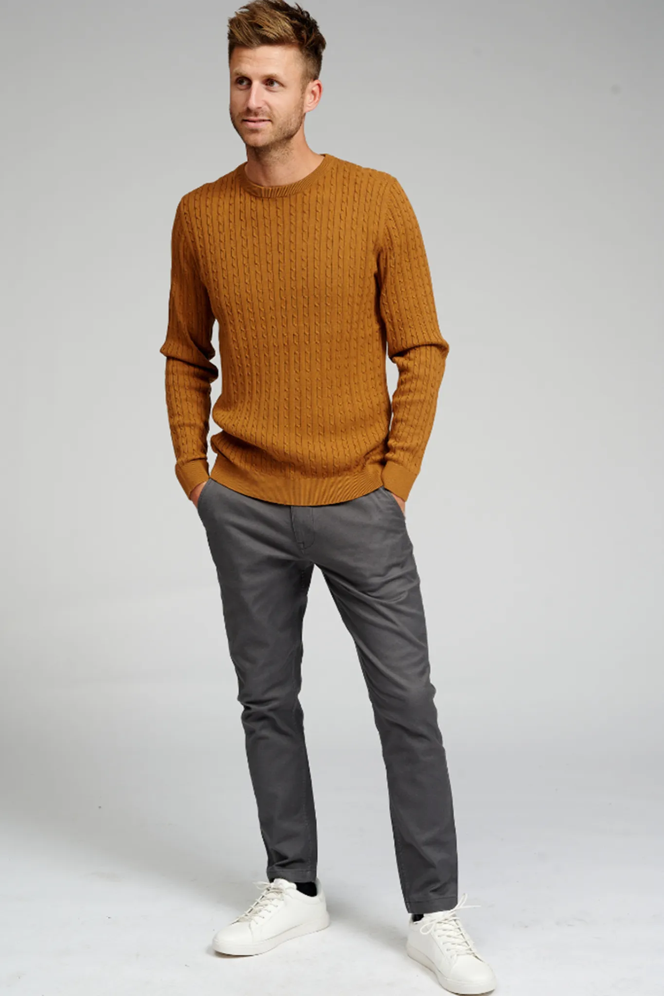 Cable Knit Crewneck - Light Brown