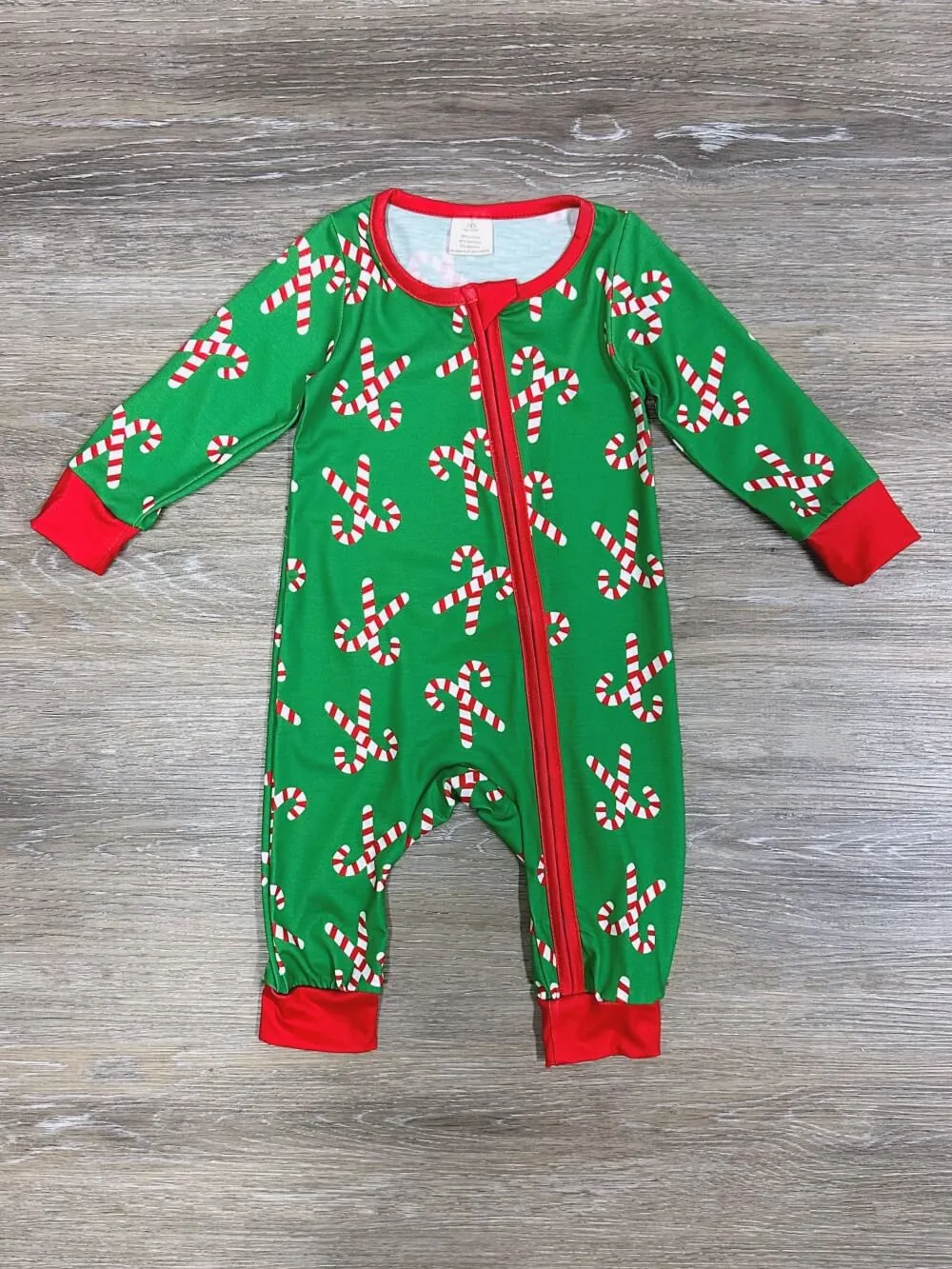 Candy Cane Cutie Green & Red Christmas Baby Romper