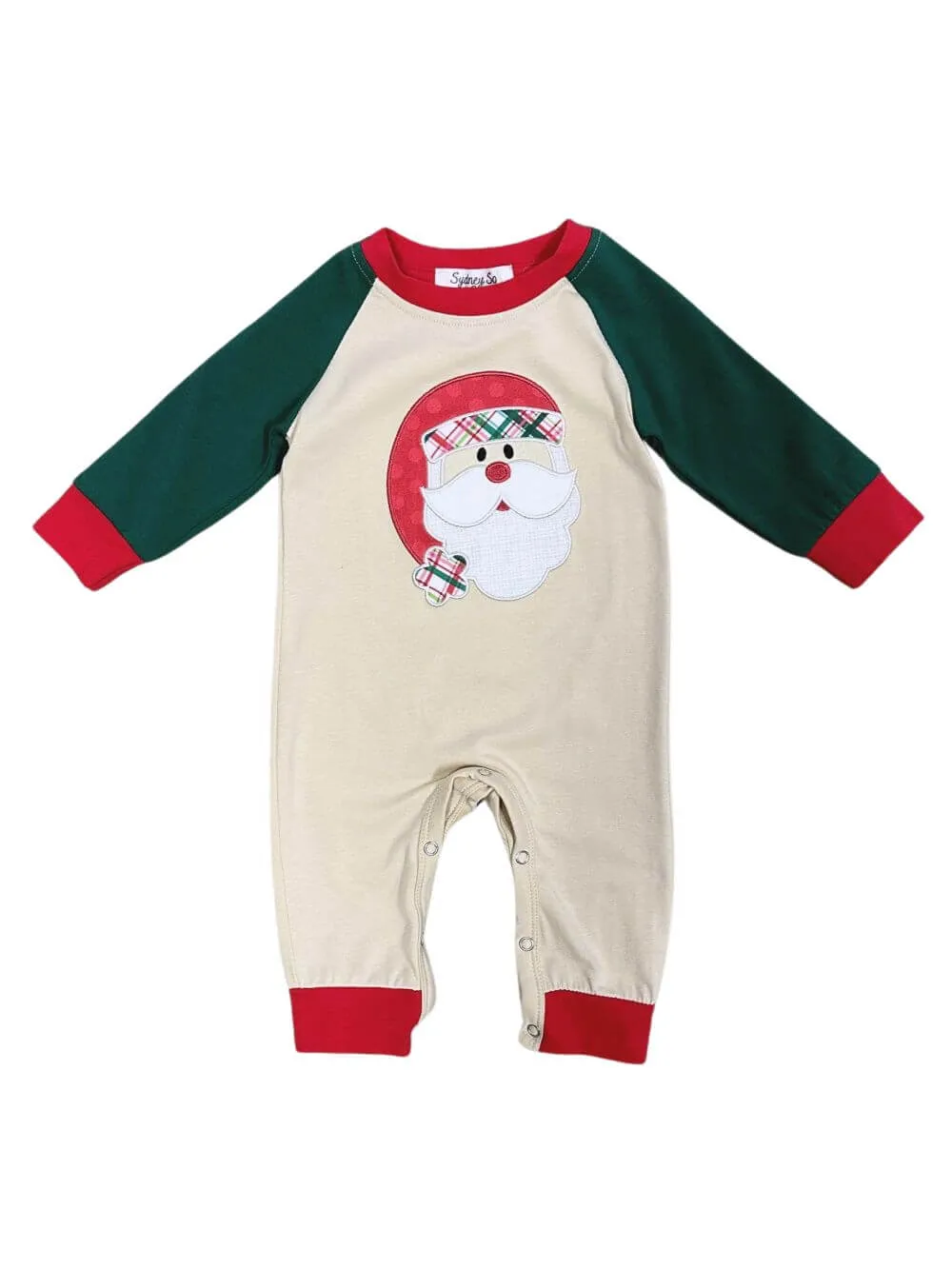 Classic Santa Claus Red & Green Raglan Baby Romper