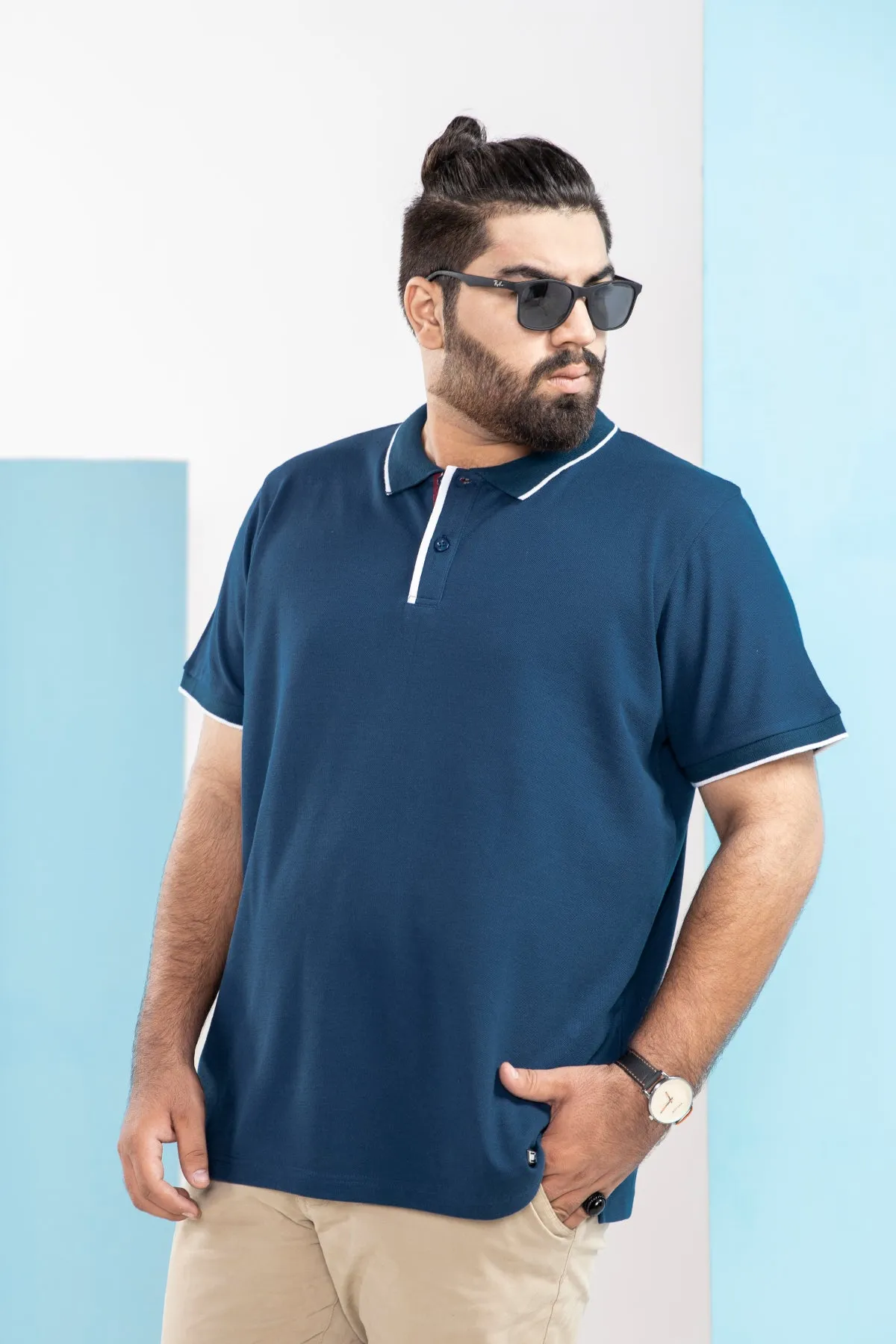 Contrast Placket Polo Blue (Plus Size) - S21 - MP0003P