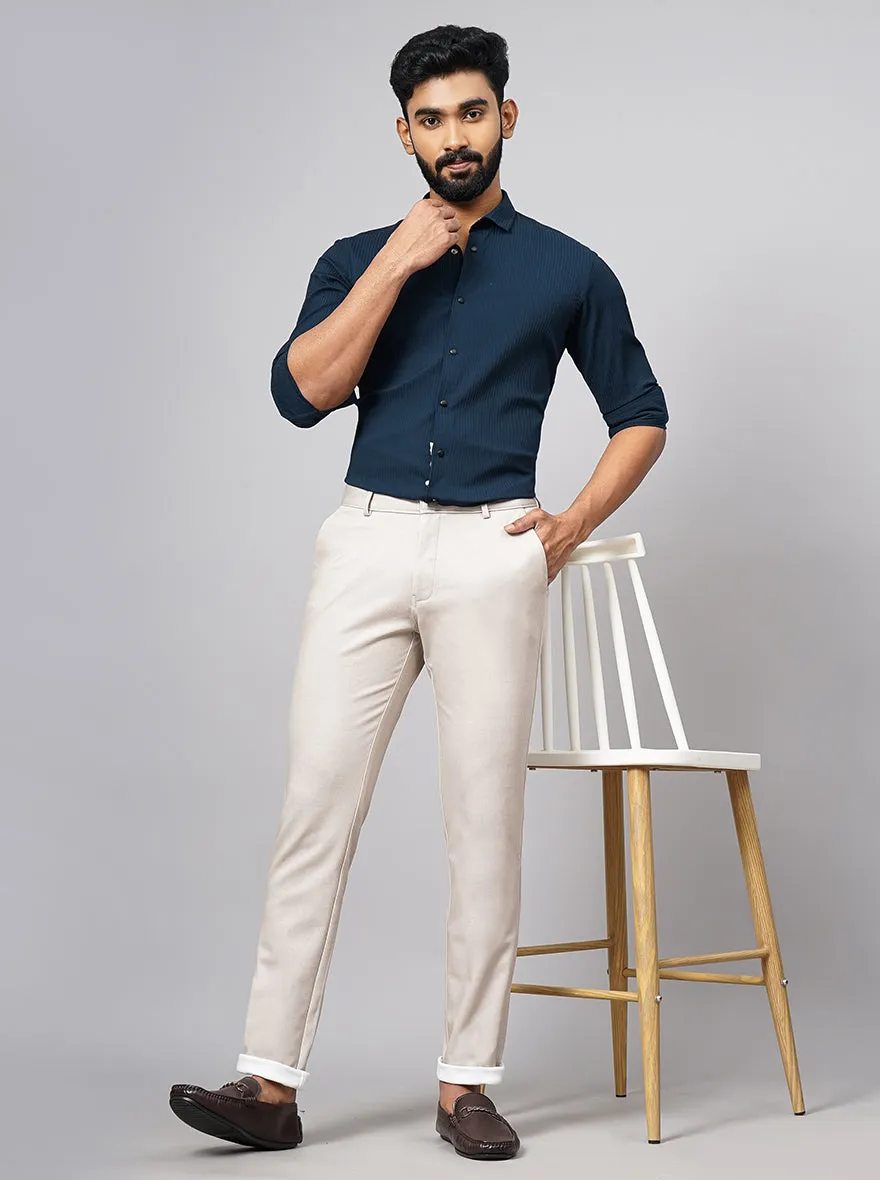 Cream Washed Venice Fit Casual Trouser | JadeBlue