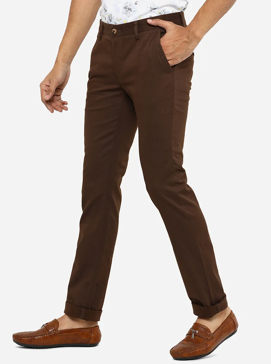 Dark Brown Solid Super Slim Fit Casual Trouser | Greenfibre