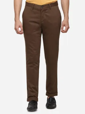 Dark Brown Solid Uno Fit Casual Trouser | JadeBlue