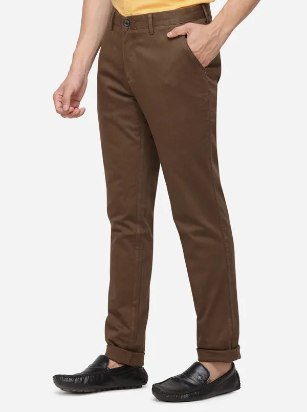 Dark Brown Solid Uno Fit Casual Trouser | JadeBlue