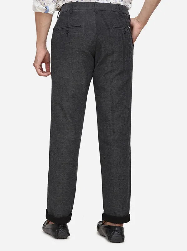 Dark Grey Solid Slim Fit Casual Trouser | Greenfibre