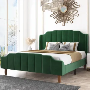 Emerald Green Luxury Wood Bed with Headboard | king/Queen size bed with storage