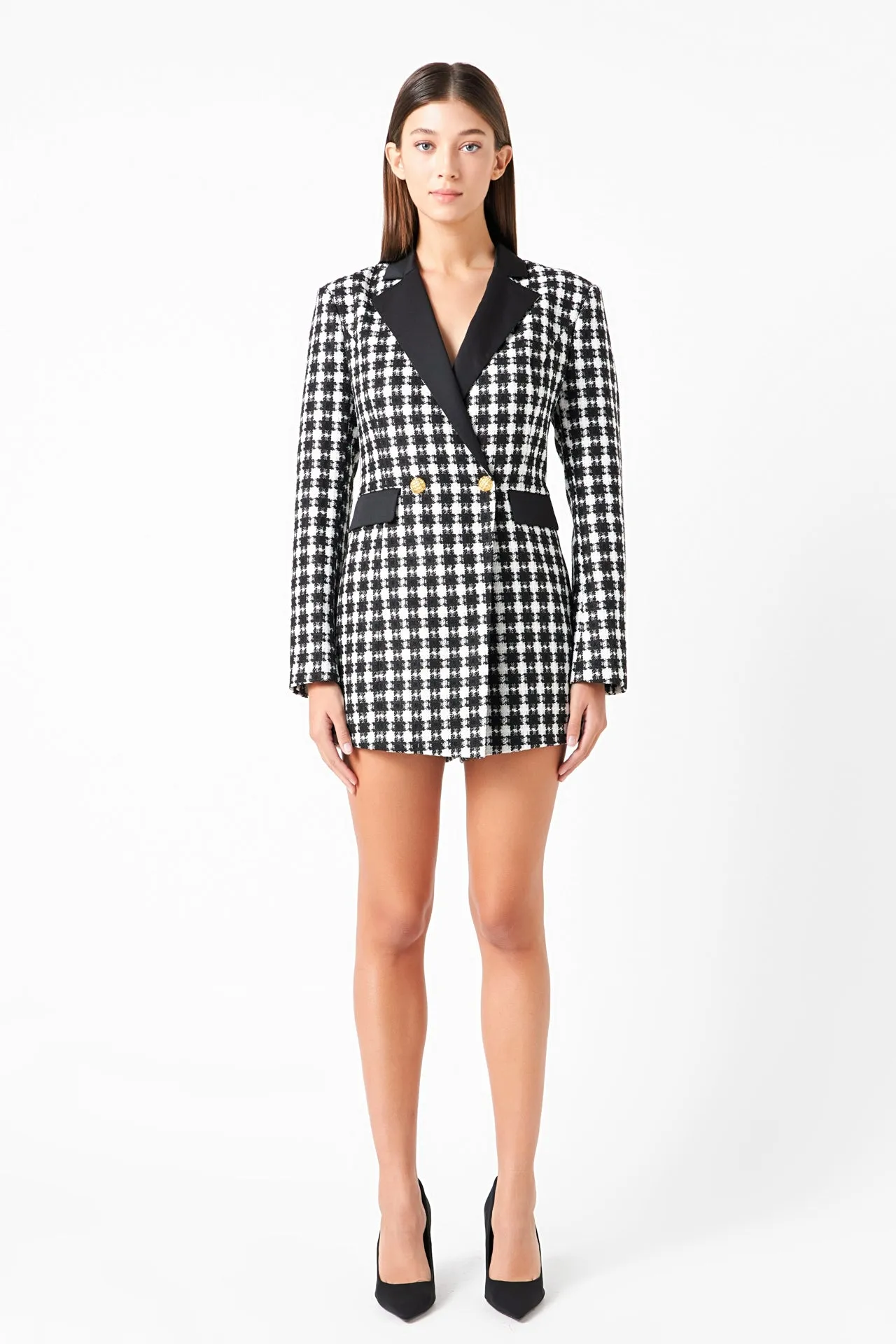 Endless Rose - Premium Houndstooth Blazer Romper