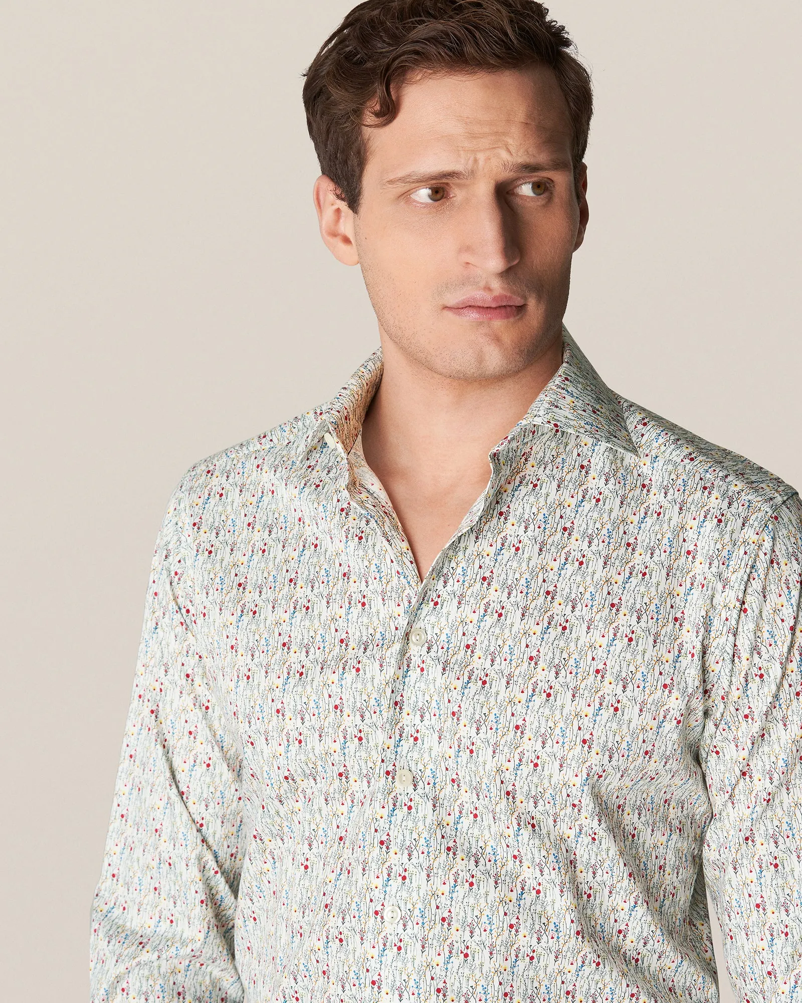 ETON 10000326001 WHITE PRINT SLIM SC SHIRT