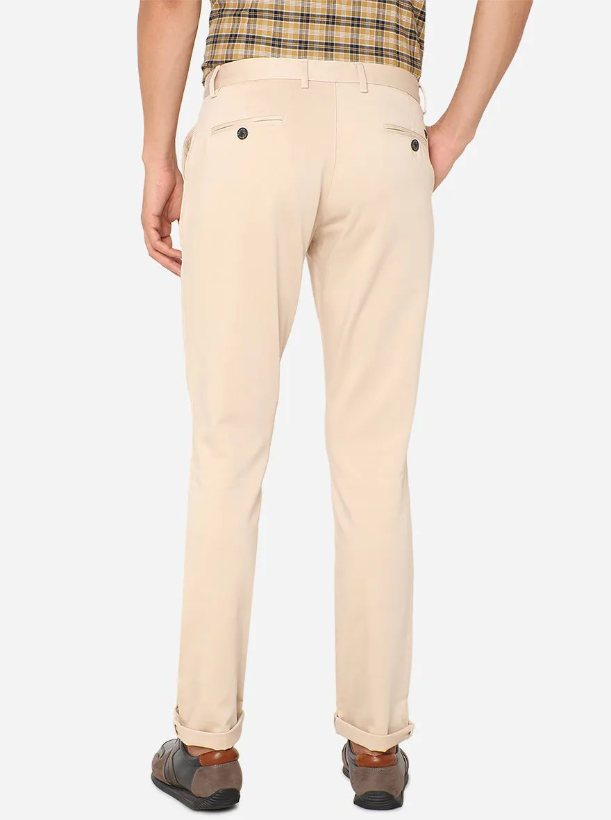 Fawn Beige Solid Uno Fit Casual Trouser | JadeBlue