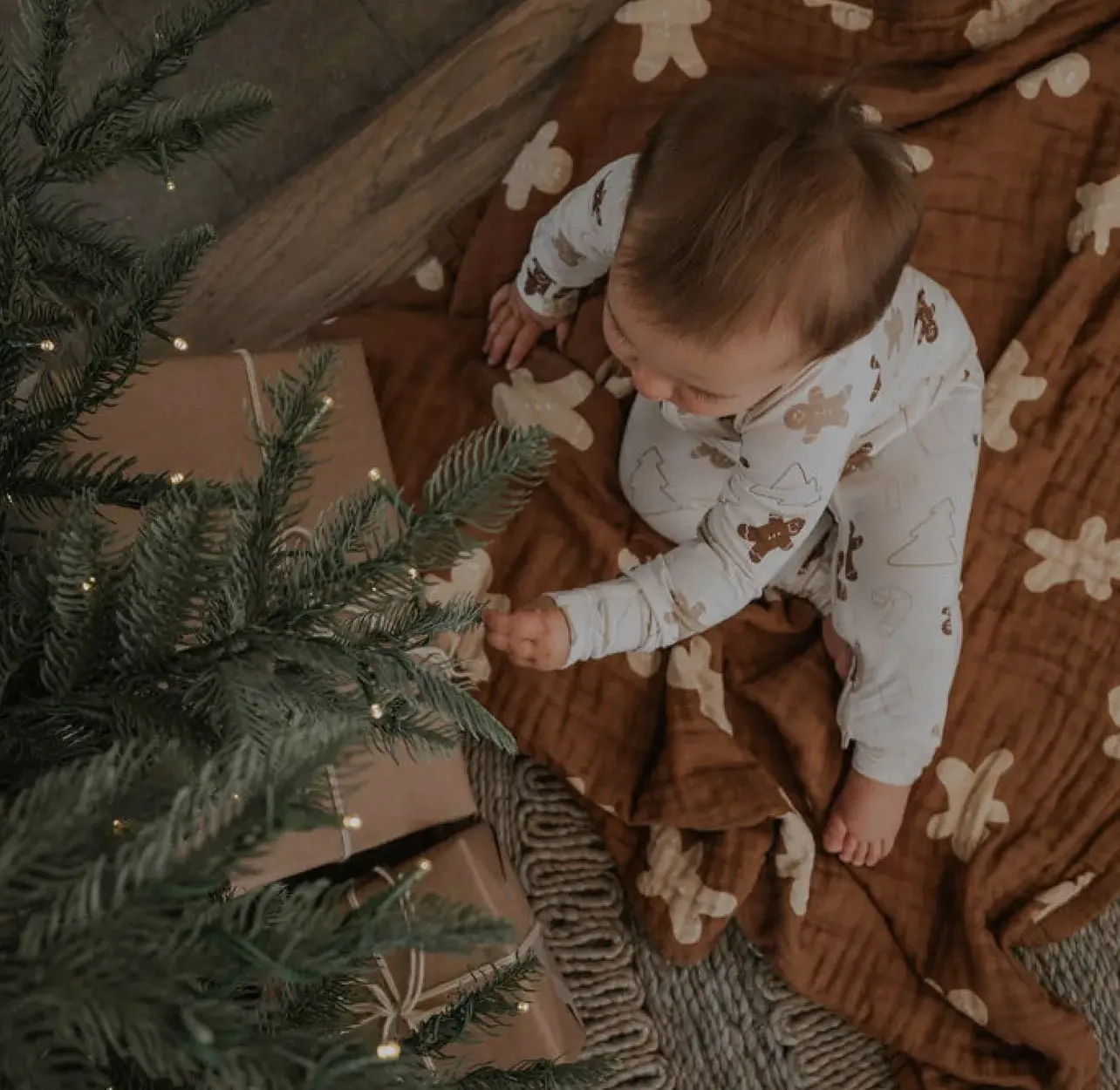 Gingerbread bamboo zip romper