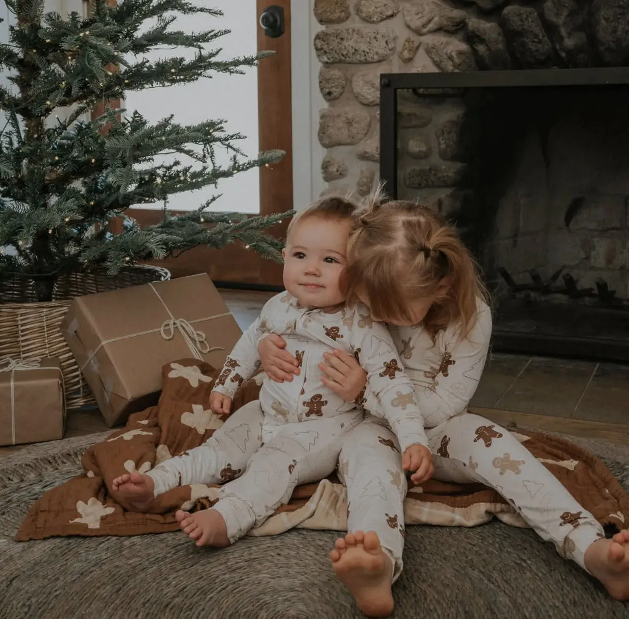 Gingerbread bamboo zip romper