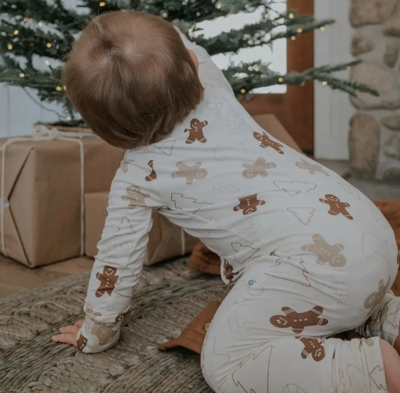 Gingerbread bamboo zip romper