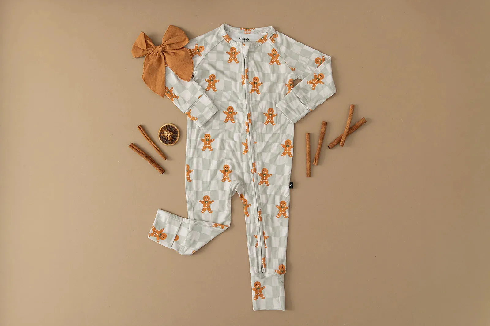 Gingerbread men bamboo zip romper