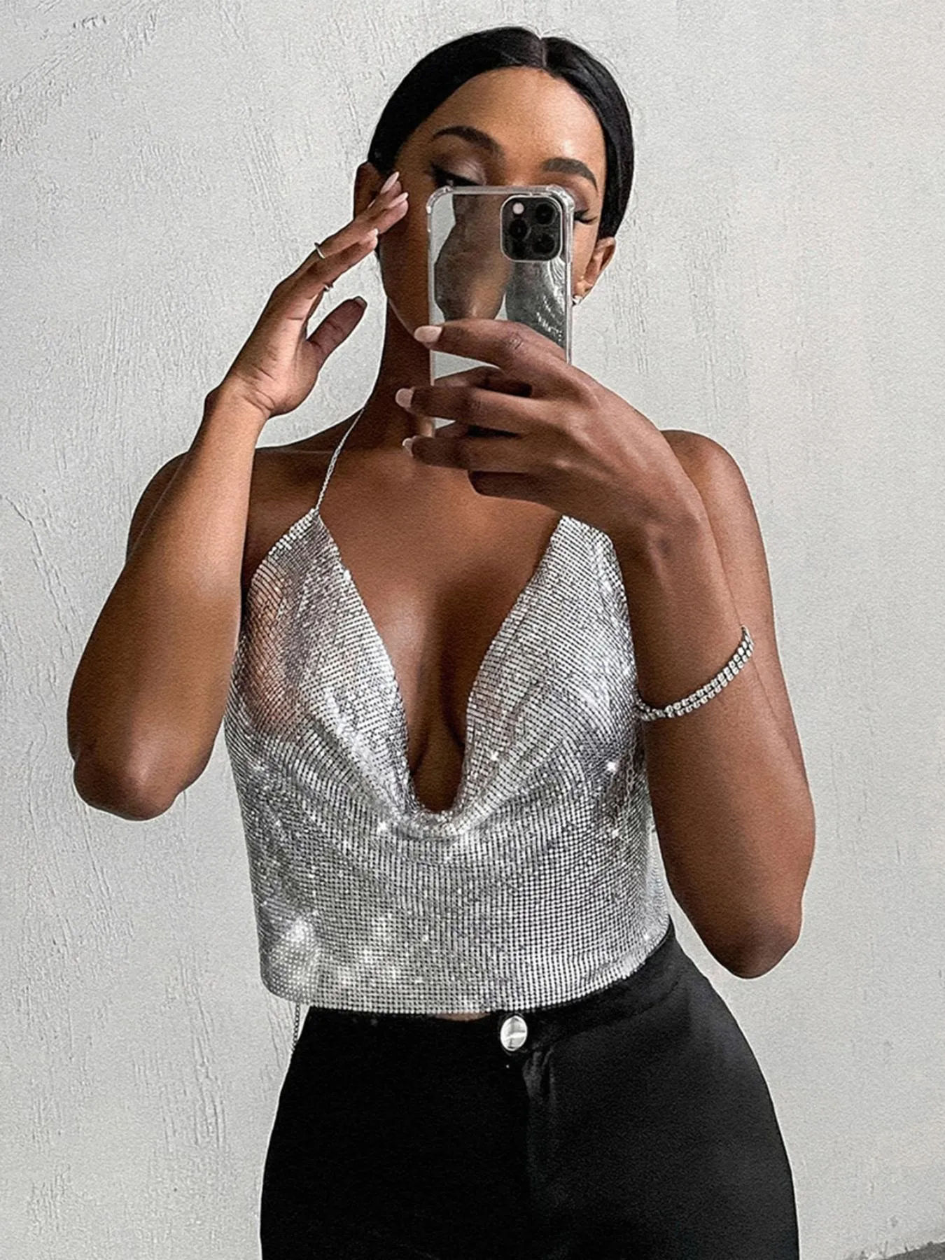 Glitter Draped Chain Linked Halter Top