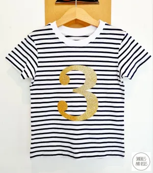 Gold Glitter Number 3 Birthday Tee