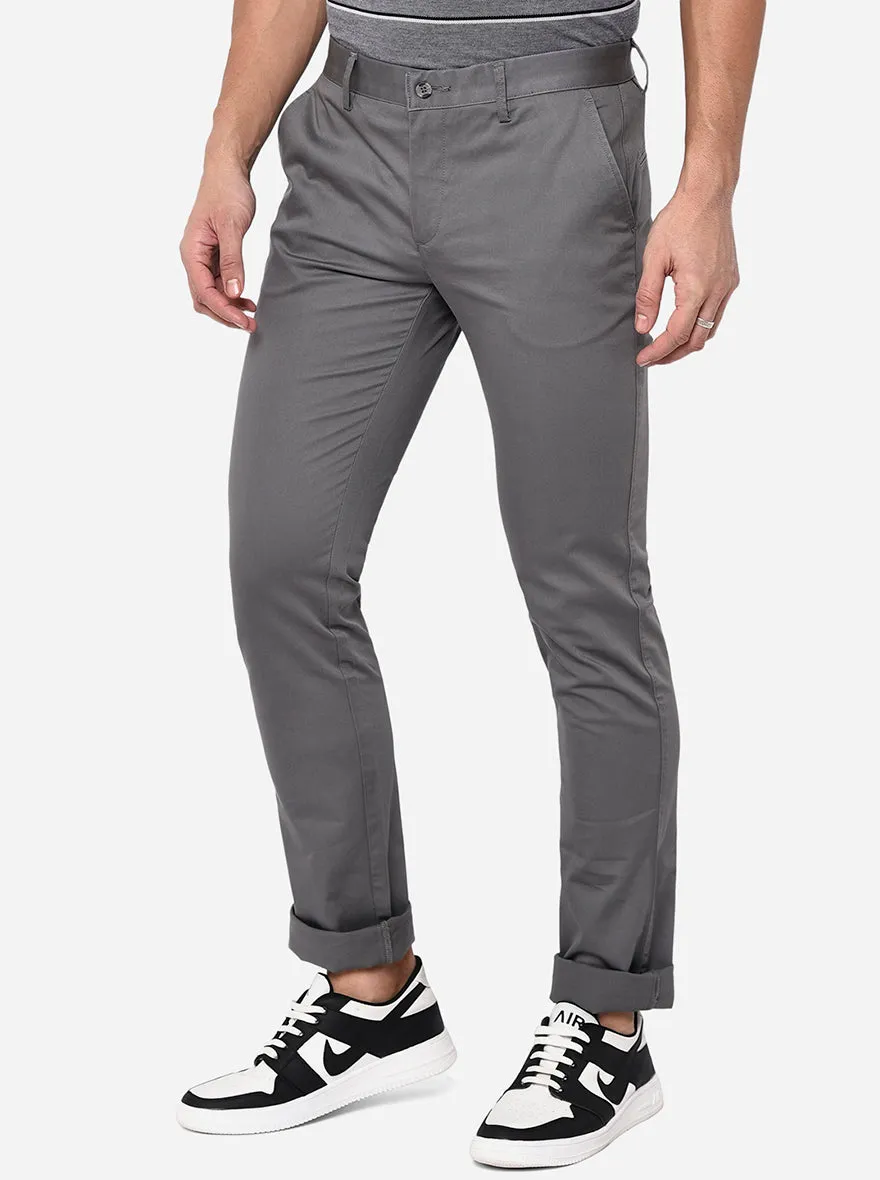 Grey Washed Slim Fit Casual Trouser | Greenfibre