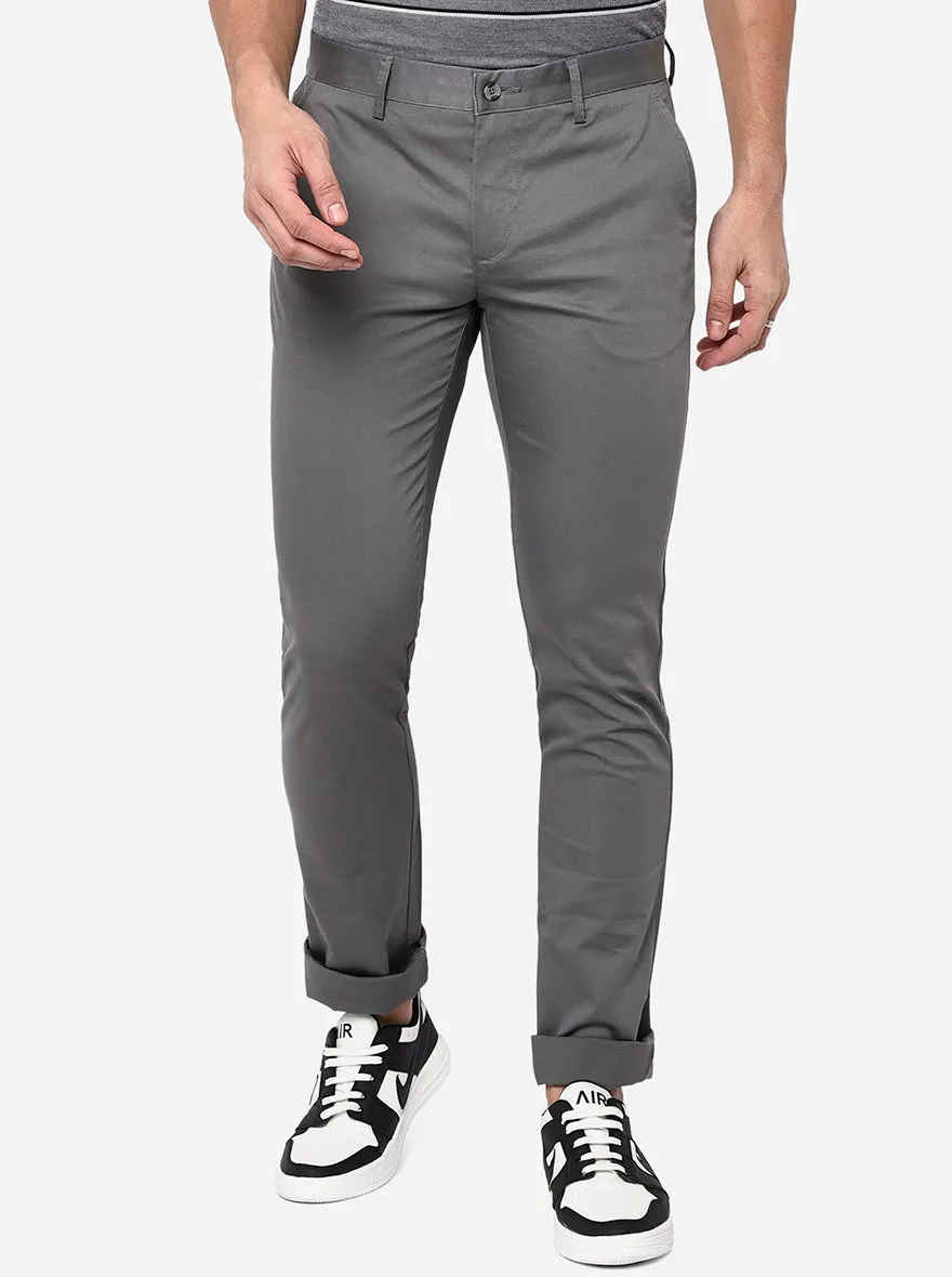 Grey Washed Slim Fit Casual Trouser | Greenfibre