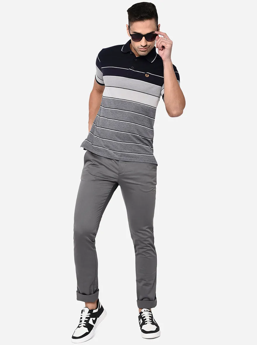 Grey Washed Slim Fit Casual Trouser | Greenfibre