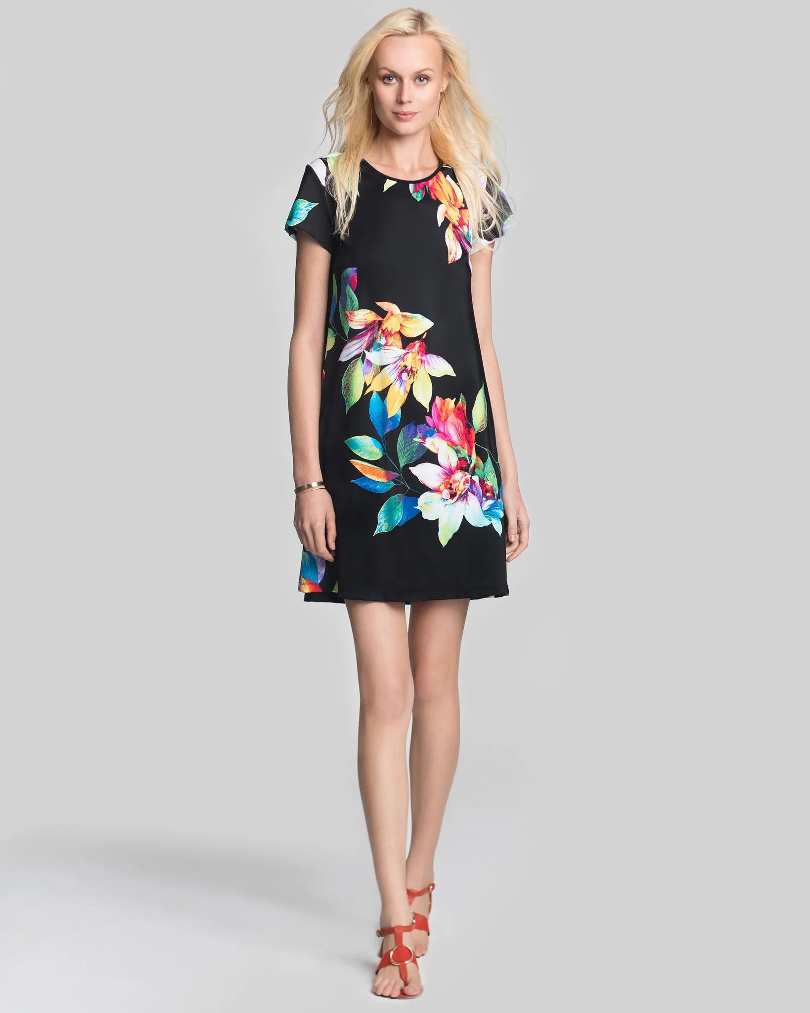 Ibiza T-Shirt Dress in Black Tropical