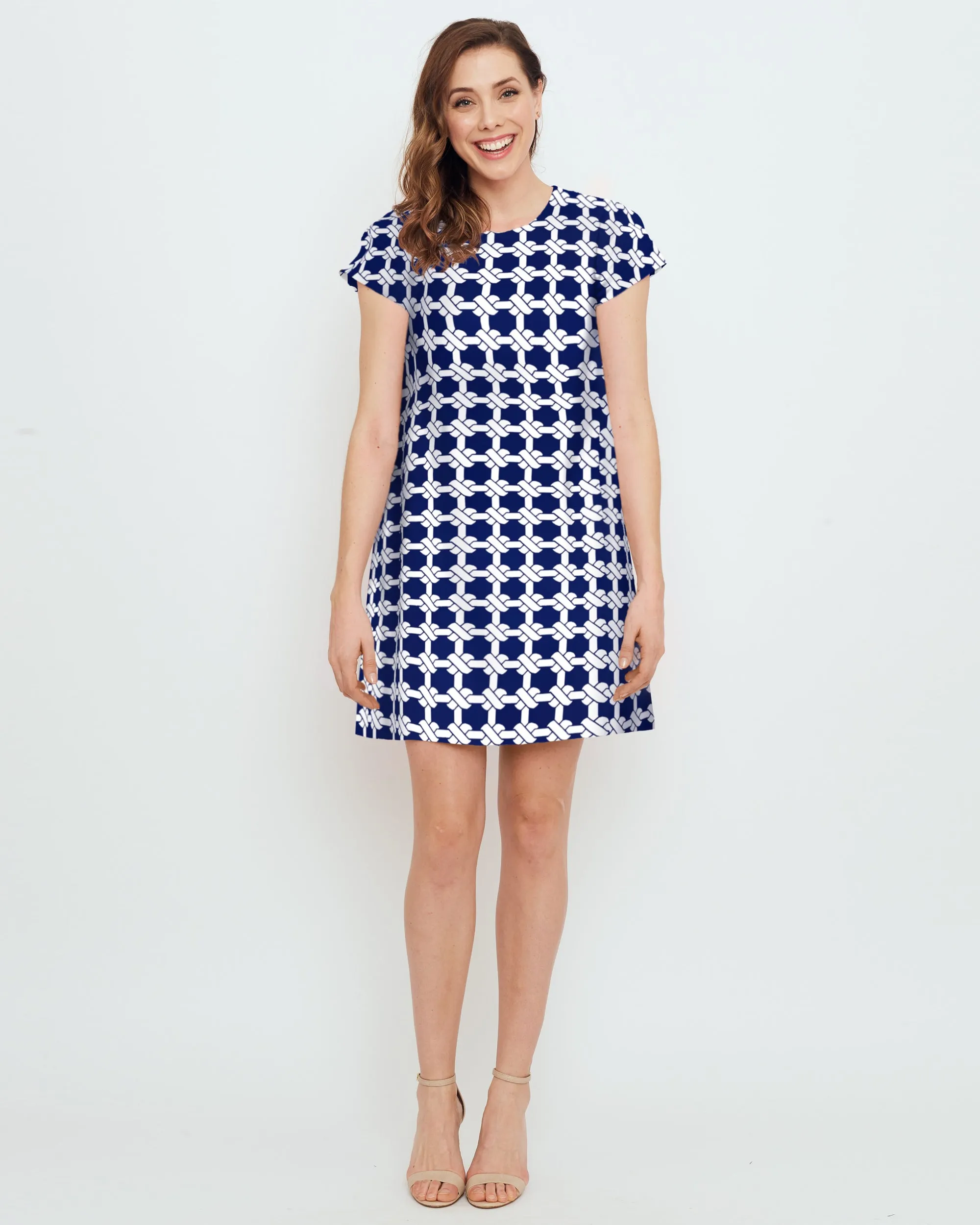 Ibiza T-Shirt Dress in Navy Nautical Knots