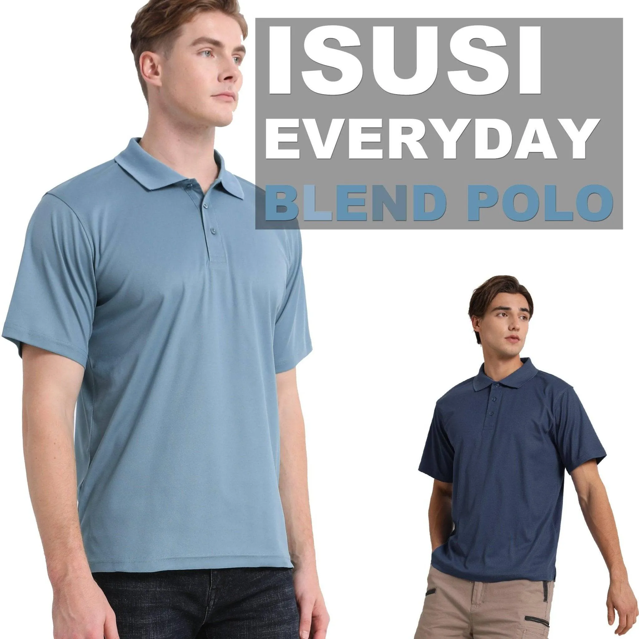 ISUSI Everyday Mens Polo Shirts, Cotton Blend, UPF 30 