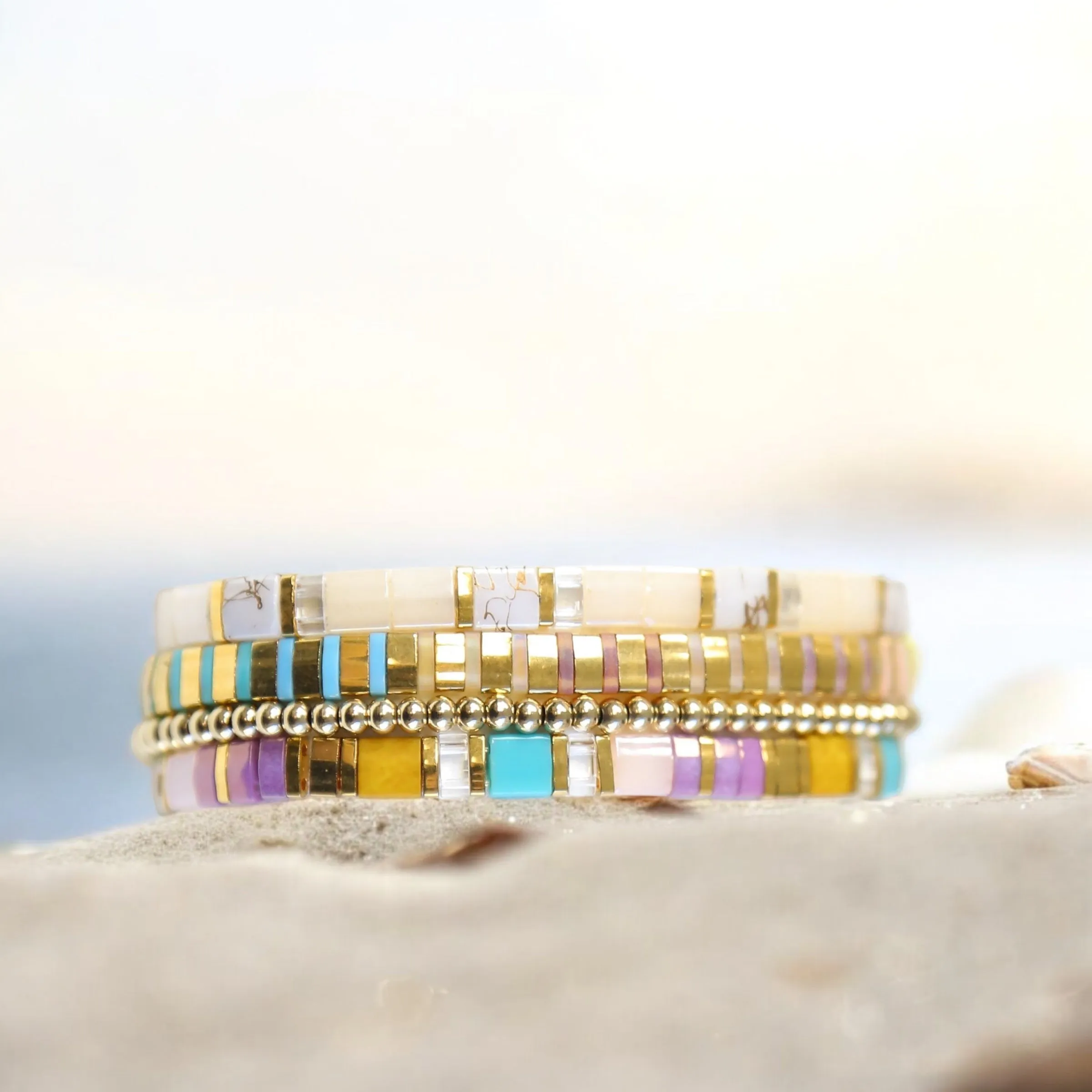 JERSEY GIRL - 4 Tila Bead Bracelet Stack