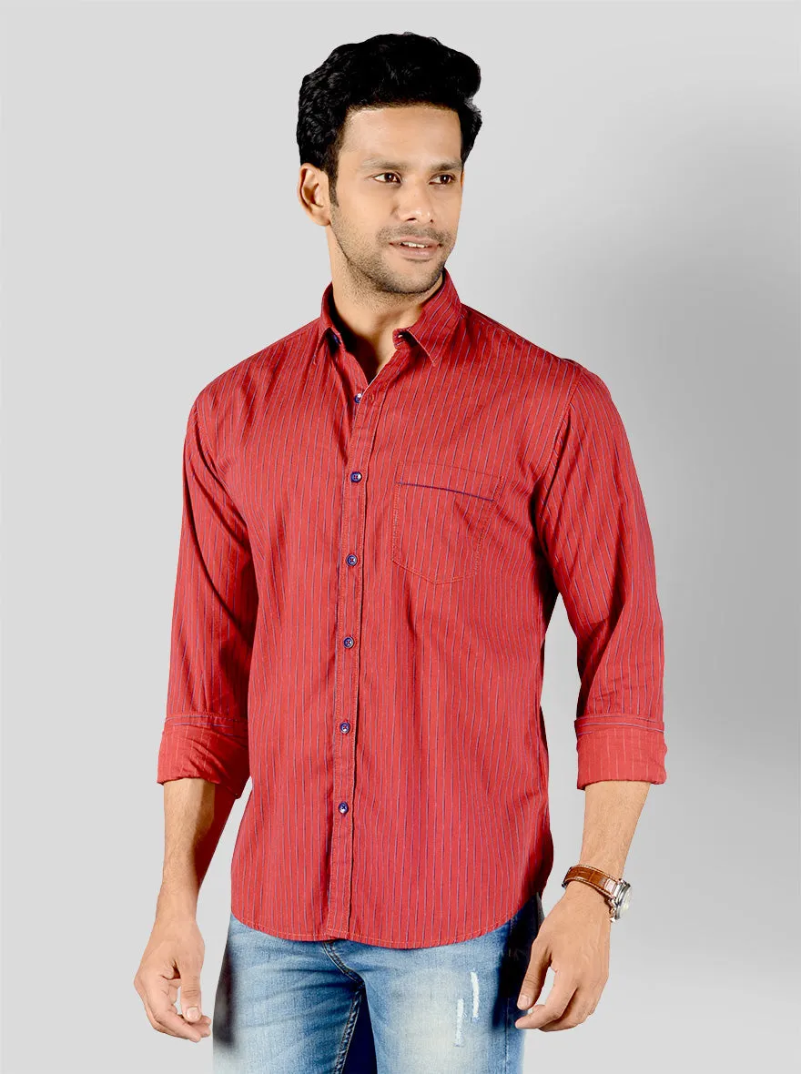 Jester Red Striped Slim Fit Casual Shirt | Greenfibre