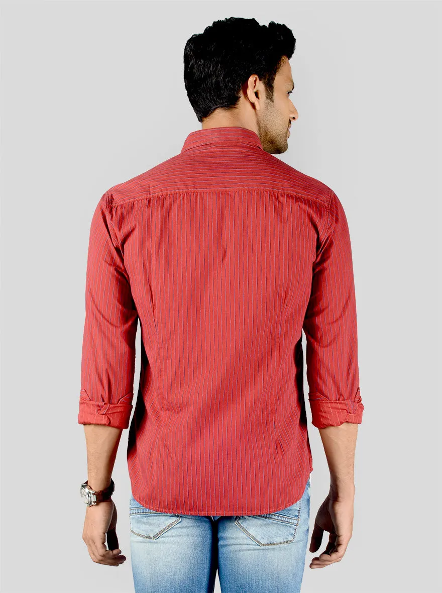 Jester Red Striped Slim Fit Casual Shirt | Greenfibre