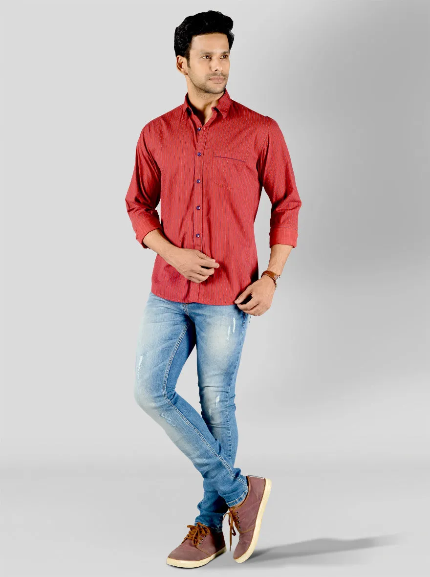 Jester Red Striped Slim Fit Casual Shirt | Greenfibre