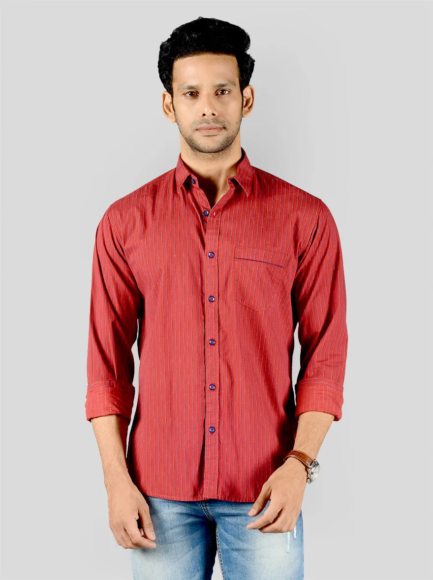 Jester Red Striped Slim Fit Casual Shirt | Greenfibre