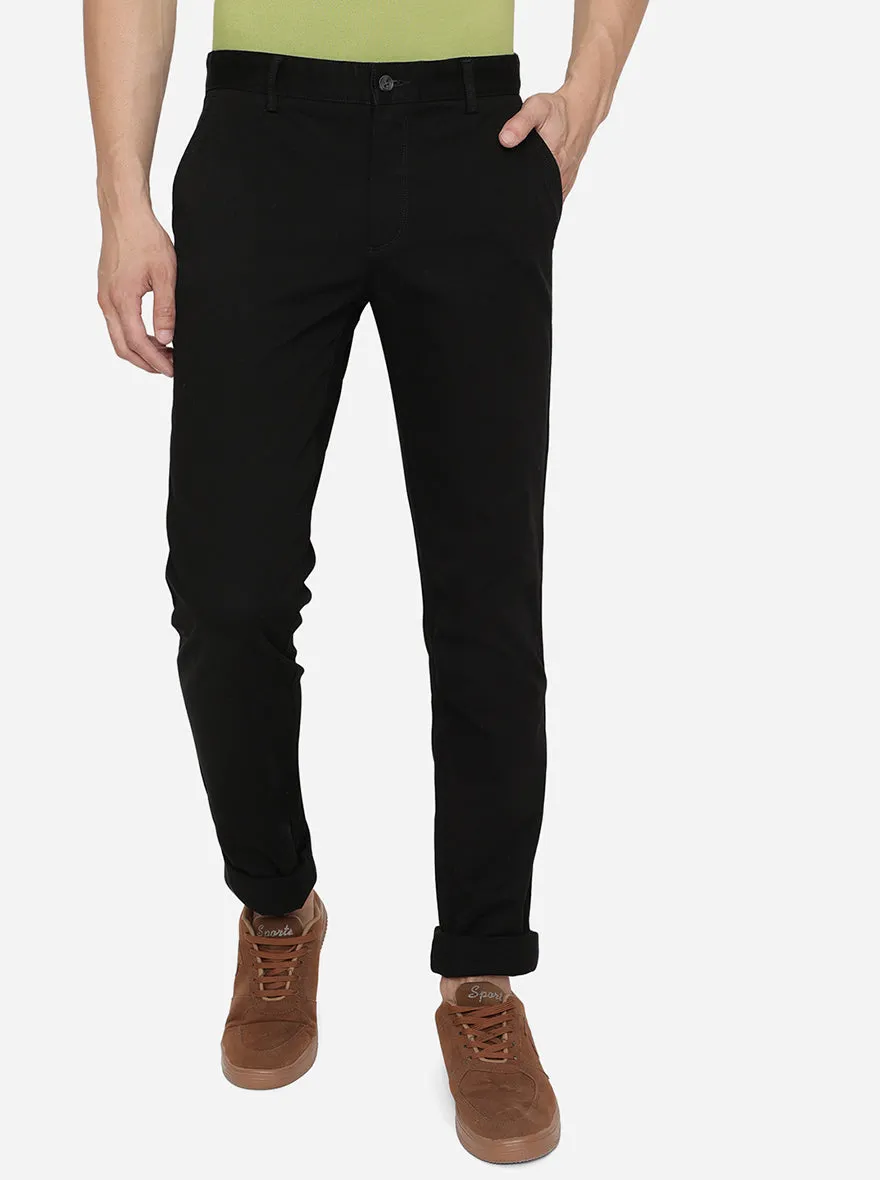 Jet Black Solid Slim Fit Casual Trouser | Greenfibre